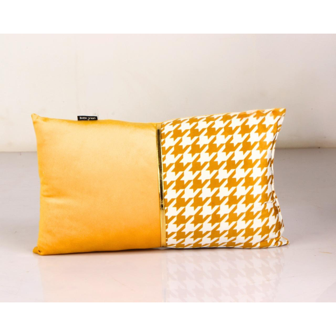 Orka Holland Velvet Fabric Cushion Gold Foil, Houndstooth